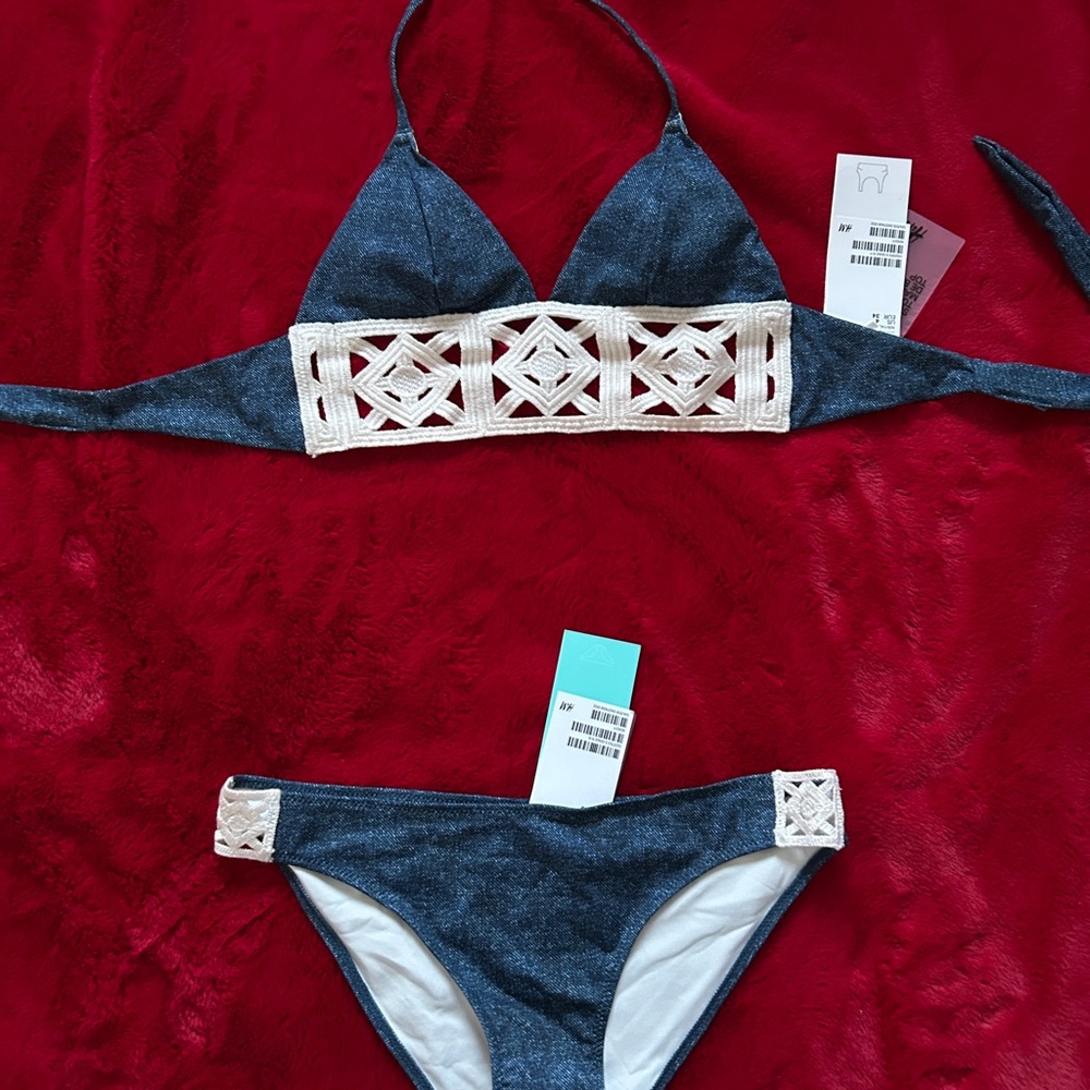 Blue and White Bikini Set
